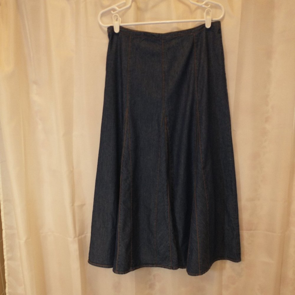 Territory Ahead Indigo Denim Long Godet Skirt, size 8
